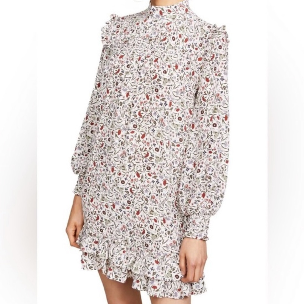 Frame Denim Cream and Red Floral Long Sleeve Dress